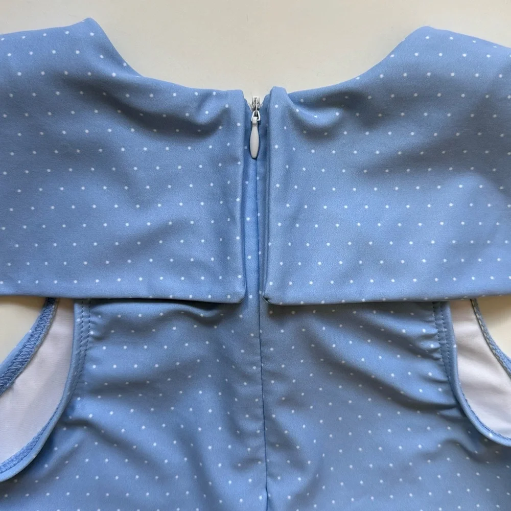 Minnow Girl's Mulberry Blue Dot Sailor One-Piece Swimsuit - Size 7/8T